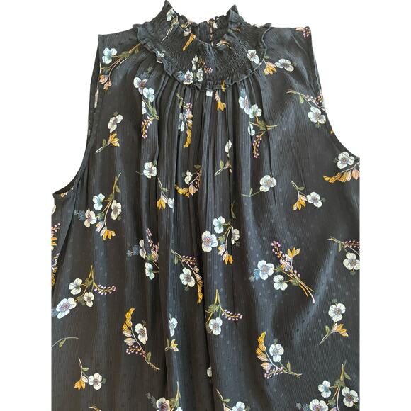 REBECCA TAYLOR NATALIE SLEEVELESS FLORAL-PRINT SILK TOP IN NAVY SIZE 2 - Picture 3 of 8